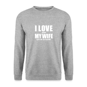 Aimer ma femme quand elle me laisse aller pêcher du poisson - Sweat-shirt Unisexe - gris chiné - Devant - Alina (178cm) & Michal (187cm)