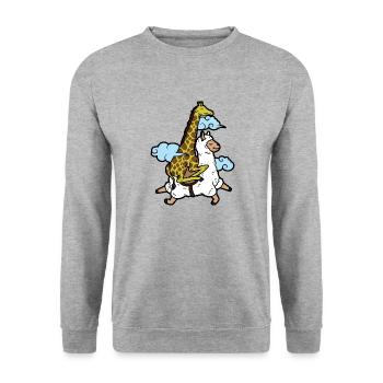 Giraffe ride Lama Alpaca Giraffe rides Lama - Unisex Sweatshirt - salt & pepper - Front - Alina (178cm) & Michal (187cm)