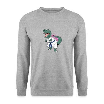 T Rex Karate Arts Martiaux Dino Dinosaure Combattant - Sweat-shirt Unisexe - gris chiné - Devant - Alina (178cm) & Michal (187cm)