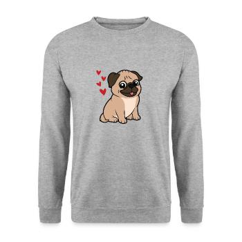 kleiner süßer Baby Pug Mops - Unisex Pullover - Weißgrau meliert - Vorne - Alina (178cm) & Michal (187cm)