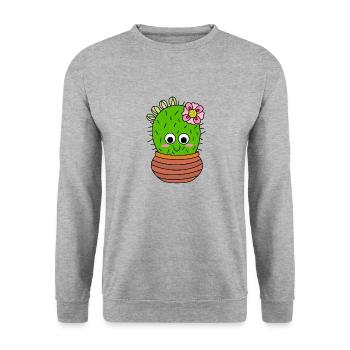 Chunky Cactus With Pink Flower And Buds - Unisex Sweatshirt - salt & pepper - Front - Alina (178cm) & Michal (187cm)