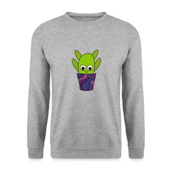Thorny Cactus In Cute Pottery - Unisex Sweatshirt - salt & pepper - Front - Alina (178cm) & Michal (187cm)