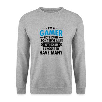 Geek I'm A Gamer Many Lives - Unisex Pullover - Weißgrau meliert - Vorne - Alina (178cm) & Michal (187cm)