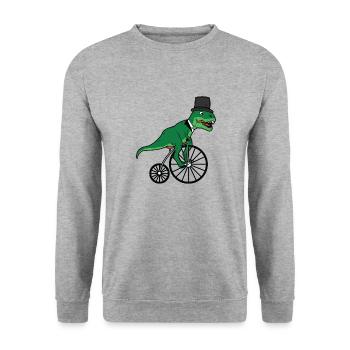 T-Rex auf Fahrrad Dino - Unisex Pullover - Weißgrau meliert - Vorne - Alina (178cm) & Michal (187cm)