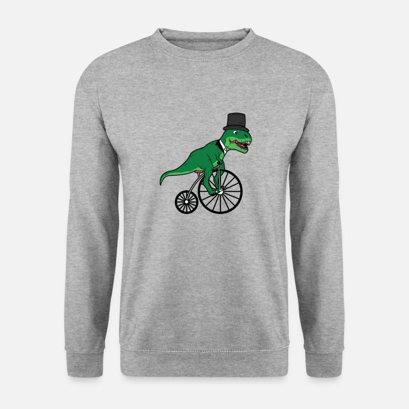 T-Rex auf Fahrrad Dino - Unisex Pullover - Weißgrau meliert