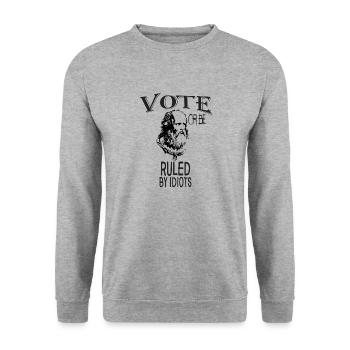 Abstimmen oder von Idioten regiert werden | Plato - Unisex Pullover - Weißgrau meliert - Vorne - Alina (178cm) & Michal (187cm)