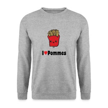 I Love Frites - Sweat-shirt Unisexe - gris chiné - Devant - Alina (178cm) & Michal (187cm)