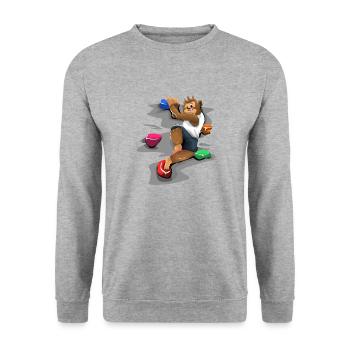 Affe klettert an einer Wand - Unisex Pullover - Weißgrau meliert - Vorne - Alina (178cm) & Michal (187cm)