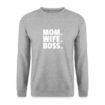 Mom. Wife. Boss. - Unisex Sweatshirt - salt & pepper - Front - Alina (178cm) & Michal (187cm)
