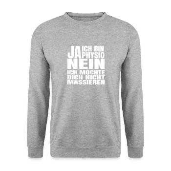 Physiotherapeut Physiotherapie Masseur Spruch - Unisex Pullover - Weißgrau meliert - Vorne - Alina (178cm) & Michal (187cm)