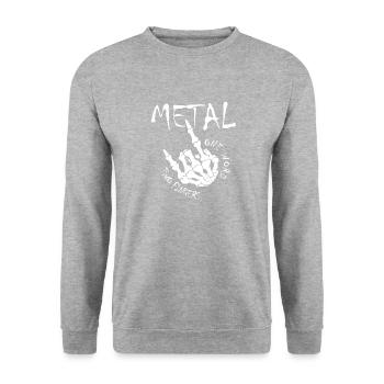Pommes fourche Devil Horns rocker heavy metal main - Sweat-shirt Unisexe - gris chiné - Devant - Alina (178cm) & Michal (187cm)
