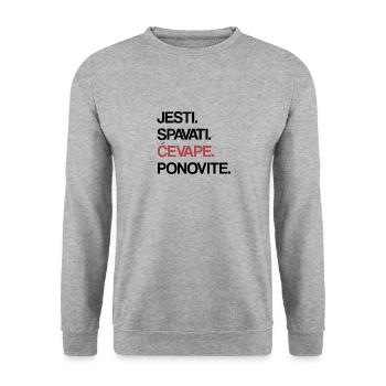 Mange Sommeil Cevape Repeat | Cevapcici bosniaque - Sweat-shirt Unisexe - gris chiné - Devant - Alina (178cm) & Michal (187cm)