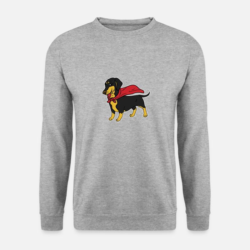 Superheld Dackel Dachshund Hund - Unisex Pullover - Weißgrau meliert