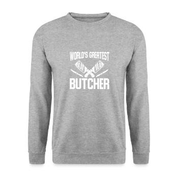 Awesome Butcher Design Quote World's Greatest Butc - Unisex Sweatshirt - salt & pepper - Front - Alina (178cm) & Michal (187cm)