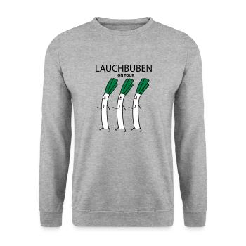 Lauchbuben on Tour (b) - Unisex Pullover - Weißgrau meliert - Vorne - Alina (178cm) & Michal (187cm)
