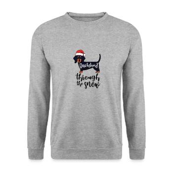 Dackel Hund Weihnachten - Unisex Pullover - Weißgrau meliert - Vorne - Alina (178cm) & Michal (187cm)