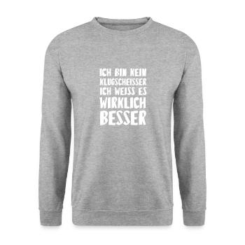 Klugscheisser Geschenk - Unisex Pullover - Weißgrau meliert - Vorne - Alina (178cm) & Michal (187cm)