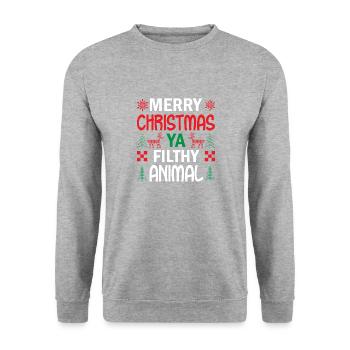 Merry christmas ya filthy animal - Unisex Pullover - Weißgrau meliert - Vorne - Alina (178cm) & Michal (187cm)