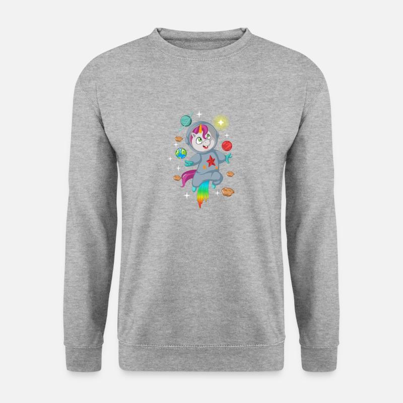 Superheld Astronaut Einhorn im Weltall Unicorn - Unisex Pullover - Weißgrau meliert