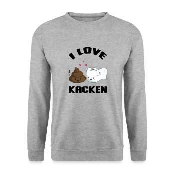 Kawaii "I Love Kacken Ich Liebe Kacken" Scheißen - Unisex Pullover - Weißgrau meliert - Vorne - Alina (178cm) & Michal (187cm)