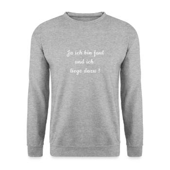 Ja ich bin faul und ich liege dazu! - Unisex Pullover - Weißgrau meliert - Vorne - Alina (178cm) & Michal (187cm)