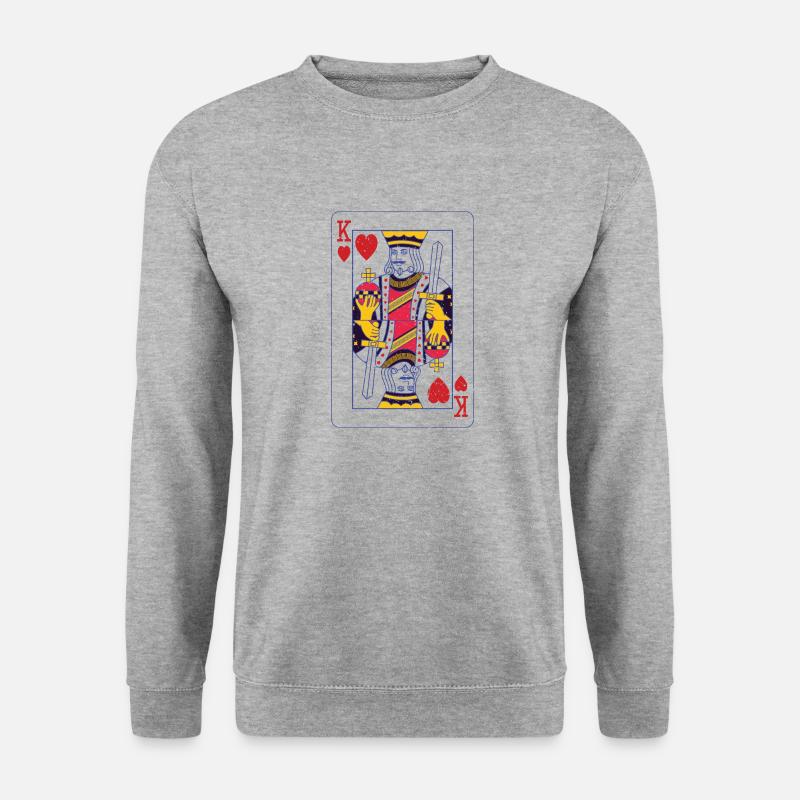 König Dame Karte King Queen Kart Paar-Liebe - Unisex Pullover - Weißgrau meliert