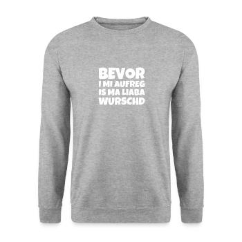 Bevor I Mi Aufreg Is Ma Liaba Wurschd - Unisex Pullover - Weißgrau meliert - Vorne - Alina (178cm) & Michal (187cm)