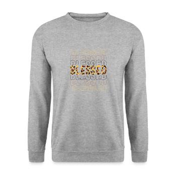 Blessed Christian Leopard Pattern Faith God Bible - Unisex Sweatshirt - salt & pepper - Front - Alina (178cm) & Michal (187cm)