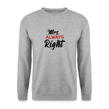 Cadeau de la Saint Valentin de Mme Always Right Couple - Sweat-shirt Unisexe - gris chiné - Devant - Alina (178cm) & Michal (187cm)