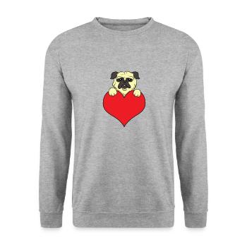 Pug Heart Mops herz - Unisex Pullover - Weißgrau meliert - Vorne - Alina (178cm) & Michal (187cm)