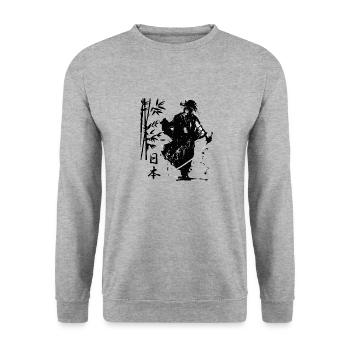 Walking Samurai Warrior bereit für den Kampf traditio - Unisex Pullover - Weißgrau meliert - Vorne - Alina (178cm) & Michal (187cm)