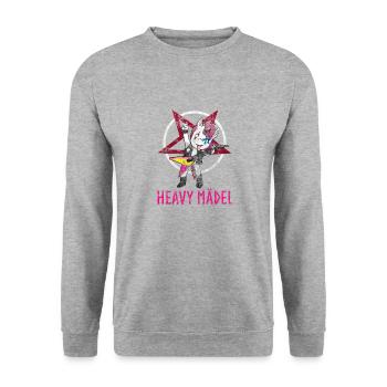 Heavy Mädel Metal Einhorn Mädchen Rock - Unisex Pullover - Weißgrau meliert - Vorne - Alina (178cm) & Michal (187cm)