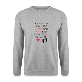 Baby Sprüche - Ich Bin Schwanger- Oma - Opa - Unisex Pullover - Weißgrau meliert - Vorne - Alina (178cm) & Michal (187cm)