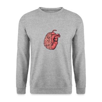 Moitié cœur, moitié cerveau esprit et émotions - Sweat-shirt Unisexe - gris chiné - Devant - Alina (178cm) & Michal (187cm)