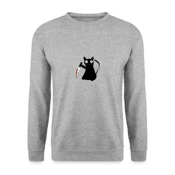 SERIAL KILLER CAT - Unisex Pullover - Weißgrau meliert - Vorne - Alina (178cm) & Michal (187cm)
