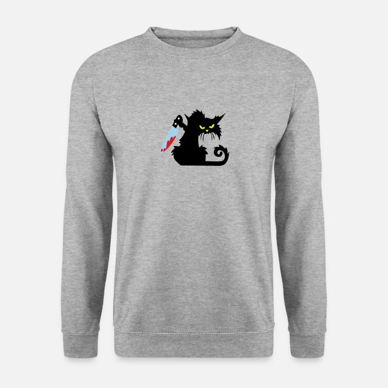 Katze blut Messer - Unisex Pullover - Weißgrau meliert