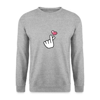 coeur doigt amour coréen pop - Sweat-shirt Unisexe - gris chiné - Devant - Alina (178cm) & Michal (187cm)