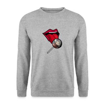 Planète Pluton Lollipop - Sweat-shirt Unisexe - gris chiné - Devant - Alina (178cm) & Michal (187cm)