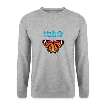Papillon Un papillon m'a embrassé - Sweat-shirt Unisexe - gris chiné - Devant - Alina (178cm) & Michal (187cm)