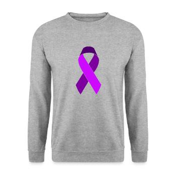 Awareness Lila Schleife Bauchspeicheldrüsenkrebs E - Unisex Pullover - Weißgrau meliert - Vorne - Alina (178cm) & Michal (187cm)