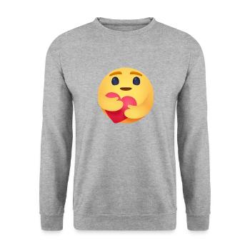 Caring Emoji Umarmungen Herz Lustiges Gesicht - Unisex Pullover - Weißgrau meliert - Vorne - Alina (178cm) & Michal (187cm)