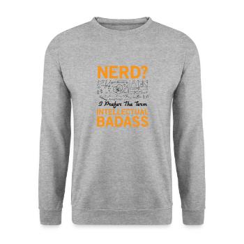 Nerd - Intellectual Badass - Sweat-shirt Unisexe - gris chiné - Devant - Alina (178cm) & Michal (187cm)