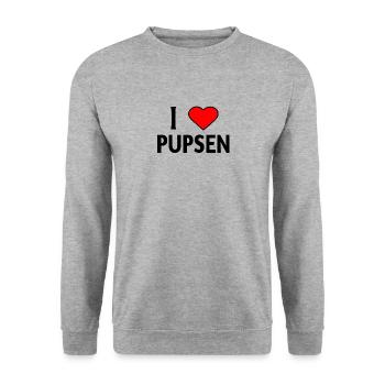 i love pupsen - Unisex Pullover - Weißgrau meliert - Vorne - Alina (178cm) & Michal (187cm)