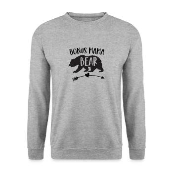 Bonus Mama Bär - Stiefmutter - Unisex Pullover - Weißgrau meliert - Vorne - Alina (178cm) & Michal (187cm)