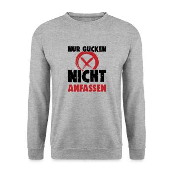 Nur Gucken Nicht Anfassen - Unisex Pullover - Weißgrau meliert - Vorne - Alina (178cm) & Michal (187cm)