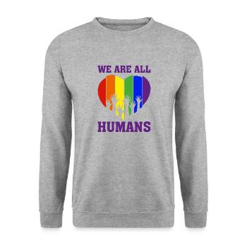 Christopher Streed Day We are ALL HUMANS Cadeau - Sweat-shirt Unisexe - gris chiné - Devant - Alina (178cm) & Michal (187cm)