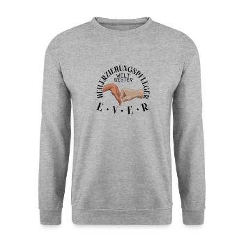 Weltbester Heilerziehungspfleger Pfleger HEP - Unisex Pullover - Weißgrau meliert - Vorne - Alina (178cm) & Michal (187cm)