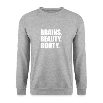 Brains Beauty Booty Slim Thick Curvy Curves Smart - Unisex Sweatshirt - salt & pepper - Front - Alina (178cm) & Michal (187cm)
