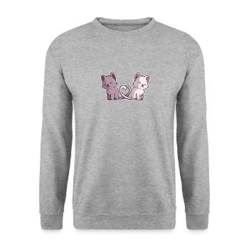 Katzenliebe – Zwei Herzen, Ein Schweif - Unisex Pullover - Weißgrau meliert - Vorne - Alina (178cm) & Michal (187cm)
