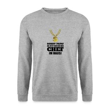 sorry Papa ab jetzt bin ich Chef! Sohn Baby - Unisex Pullover - Weißgrau meliert - Vorne - Alina (178cm) & Michal (187cm)